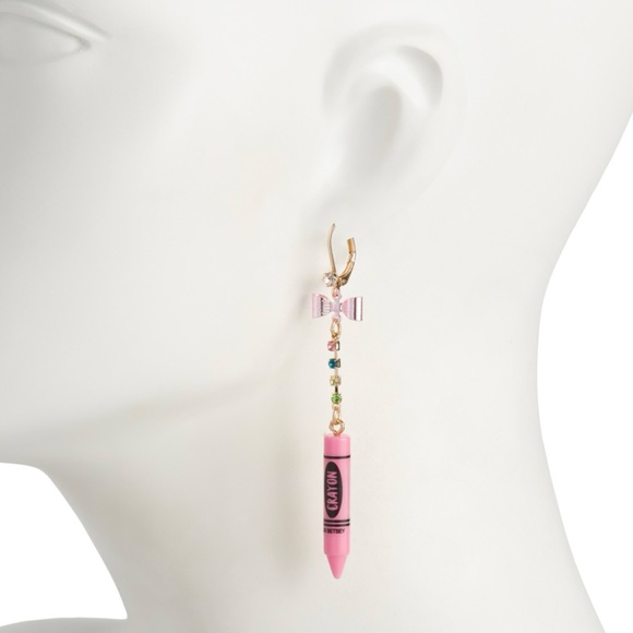 Pink Crayon Pink Bow Teacher Jewelry Girly Rhinestone Jewelry Betsey Johnson - Picture 2 of 2